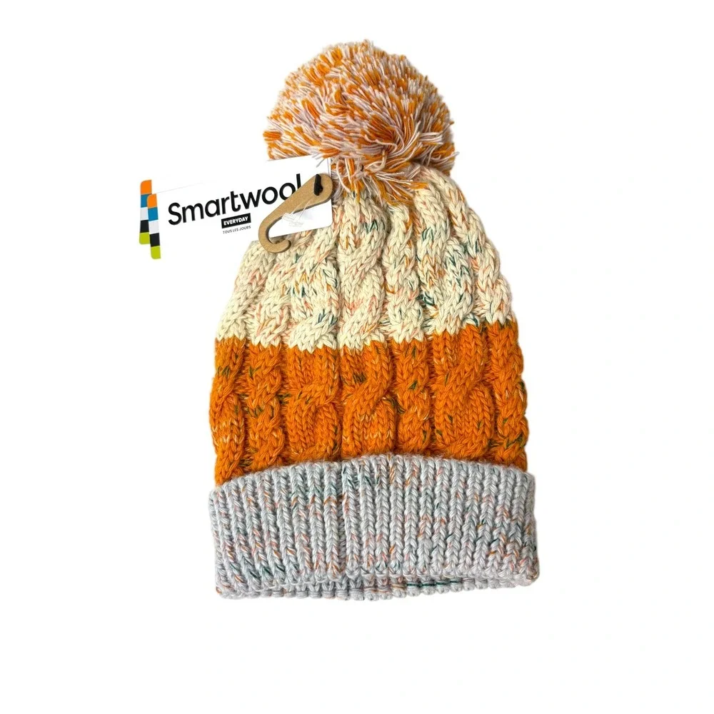 Smartwool Kids Beanie Hat‎ Isto Marmalade Orange Cable Knit Merino Wool L/XL NWT